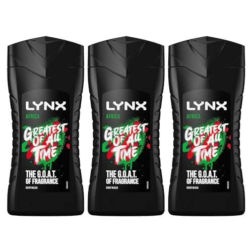 Lynx Africa Body Wash with 12 Hour Refreshing Mandarin and Sandalwood Scent with Plant-based Moisturizers, 225 ml Bulk Buy - 3 Pack