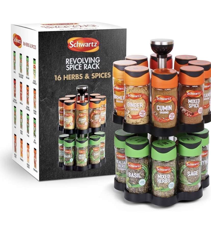 Schwartz Rotating Spice Rack with Spices Included - Prime Day Price
