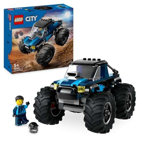 LEGO City Blue Monster Truck Toy for 5 Plus Year Old Boys & Girls, Vehicle Set with a Driver Minifigure, Creative Race Car 60402 w/voucher
