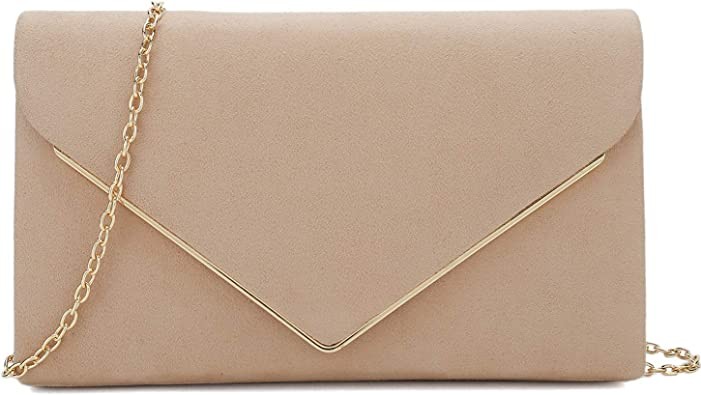 Charming Tailor Faux Suede Clutch Elegant Metal Trim